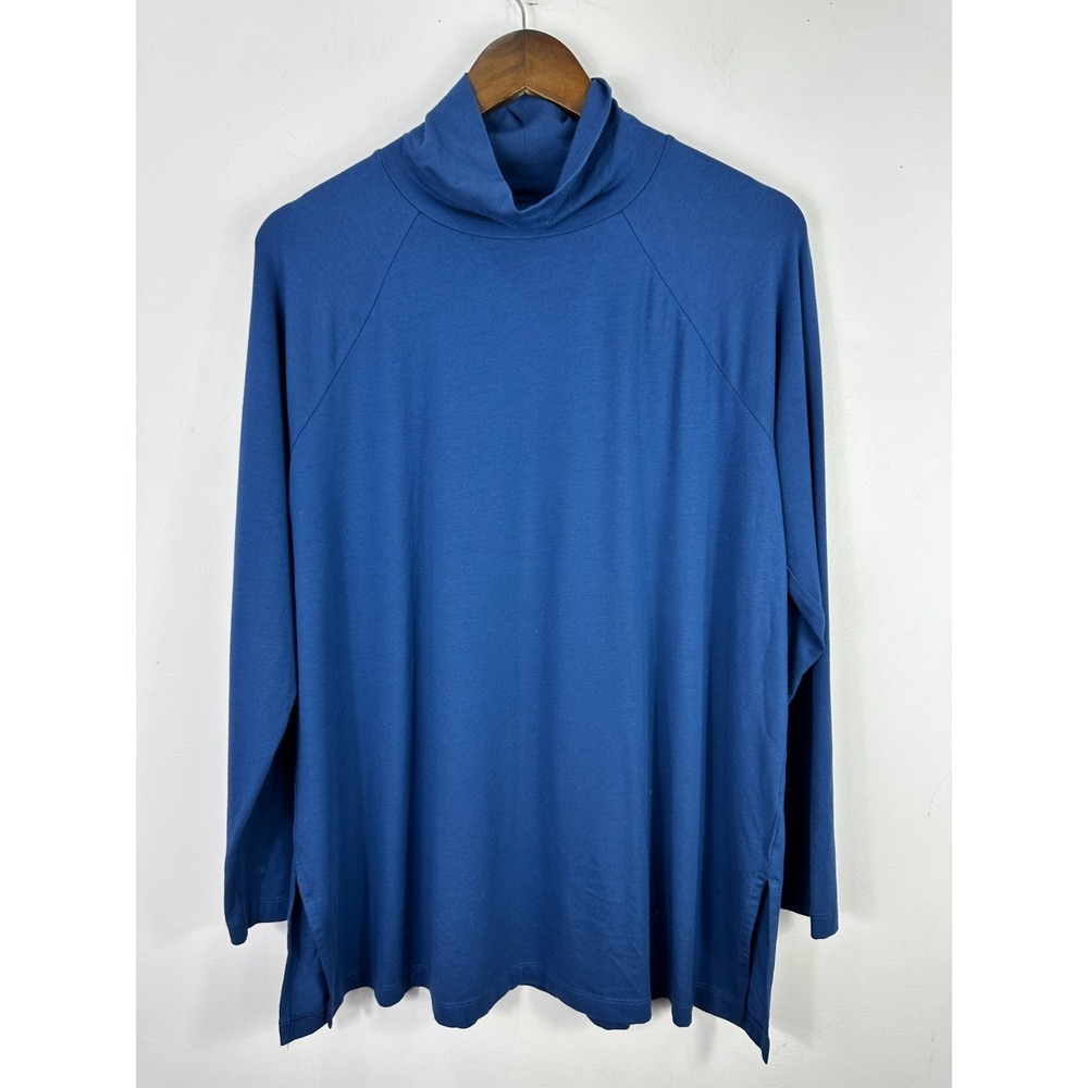 J Jill Luxe Supima Turtleneck Tunic Womens Large Blue Long Sleeve Capsule